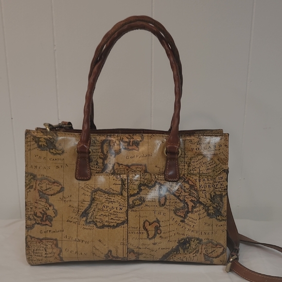 Patricia Nash Rienzo Leather European Map Satchel Shoulder Bag w/Crossbody Strap - Picture 1 of 17